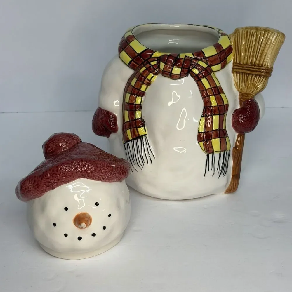 Vintage Sakura Debbie Mumm Snowman Cookie Jar Christmas Hand Painted 12